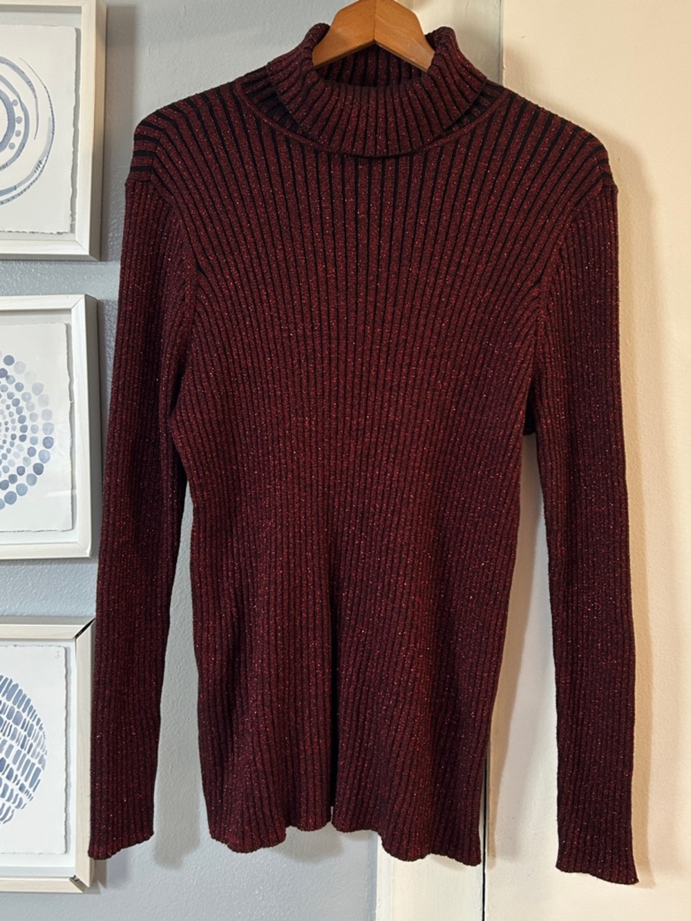 Chico's Ribbed Sparkle Turtleneck Sweater Burgundy Chico’s Size 3 = US Size XL